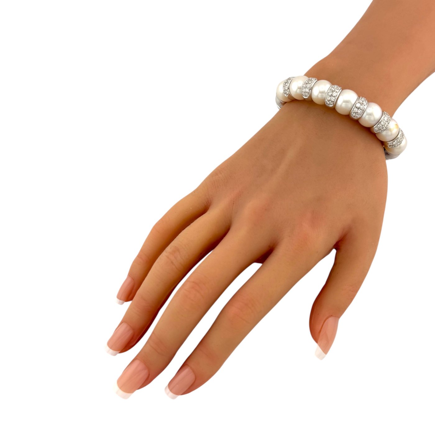 18K White Gold Italian 1.8ct Diamond and Natural Pearl Bracelet
