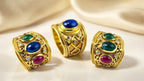 18K Yellow Gold Sapphire Diamond Ring and Earrings Set
