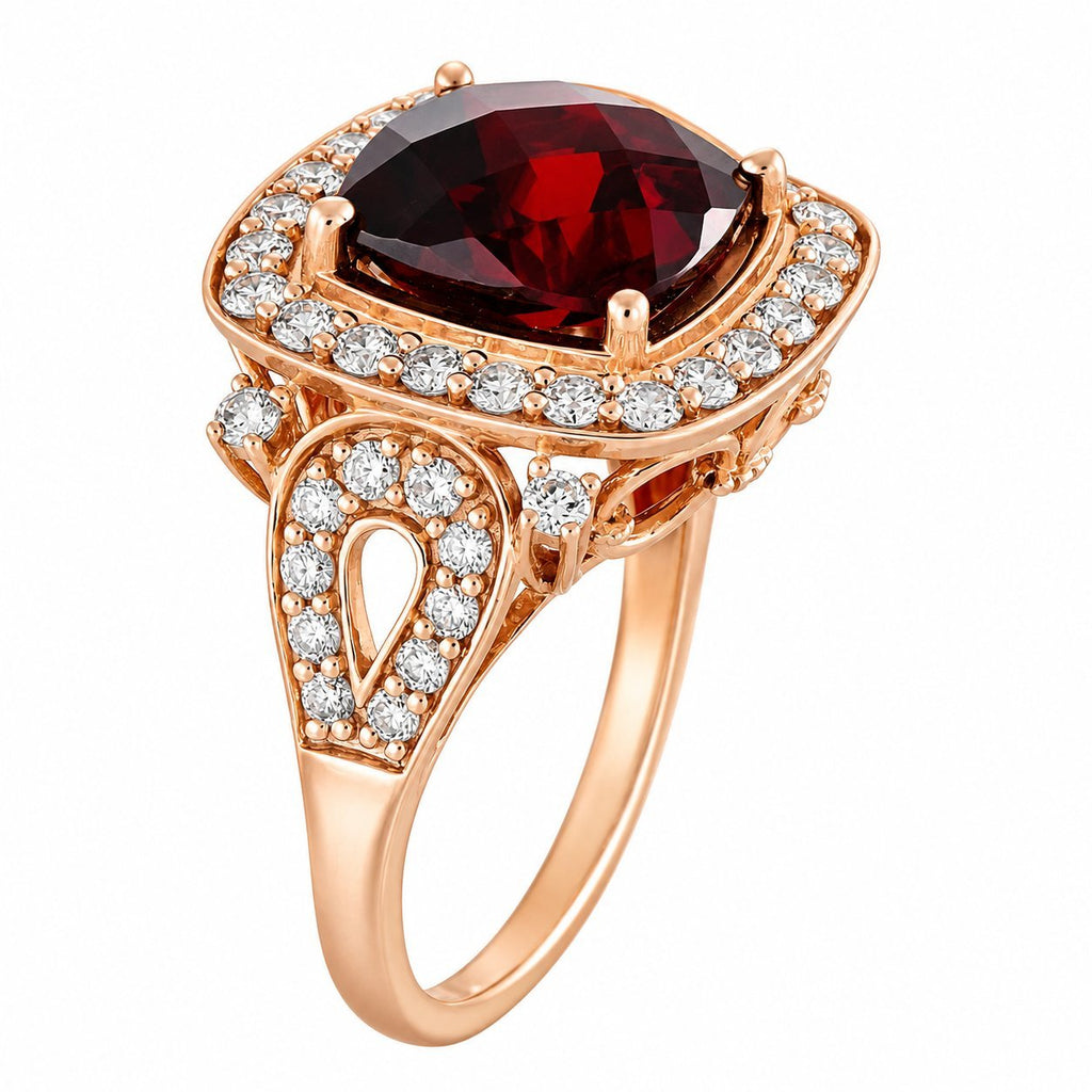 LE VIAN 14K Rose Gold 1.01ct Diamond and 6.0ct Garnet Ring
