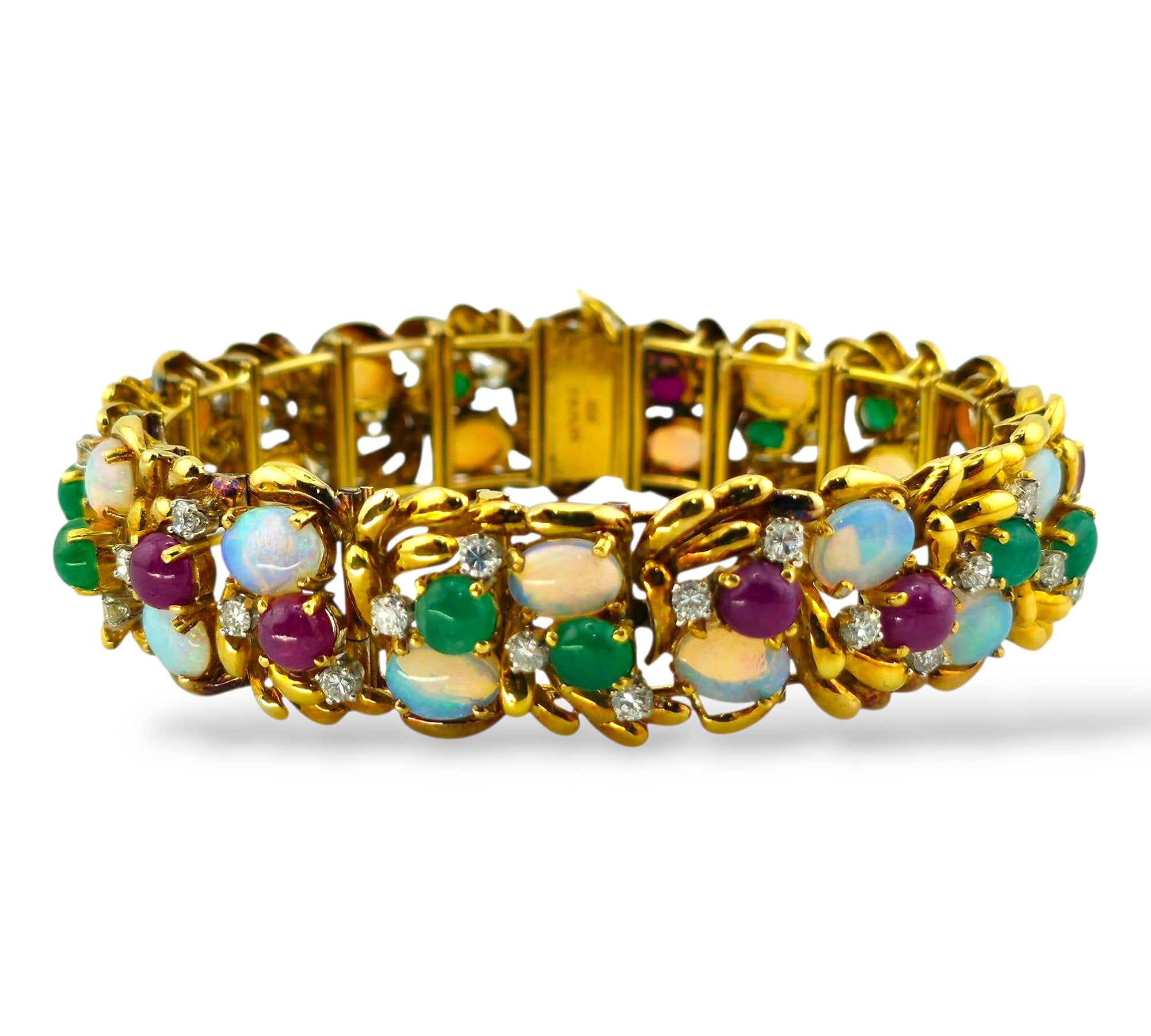 18K Yellow Gold Bracelet 2.3ct Diamonds, Gemstones and Opals