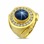 14K Yellow Gold 4.5ct Natural Star Sapphire and 0.57ct Diamond Ring