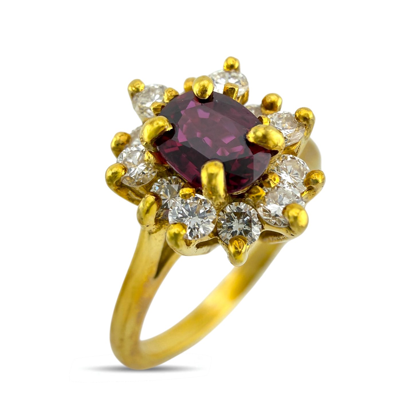 18K Yellow Gold 0.5ct Ruby and 0.24ct Diamond Cocktail Ring
