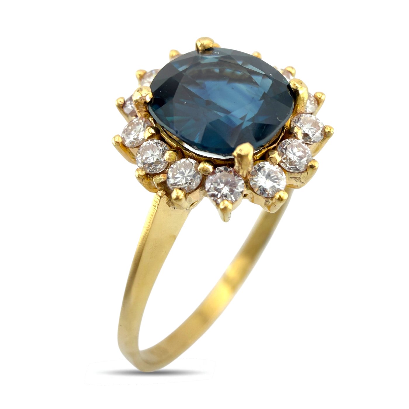 14K Yellow Gold 2.25ct Teal Sapphire and 0.28ct Diamond Ring