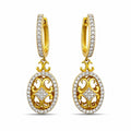 14K yellow gold diamond drop earrings with oval filigree pendants