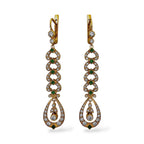 14K Rose and Yellow Gold Imperial Russian Emerald and Diamond Dangle Earrings