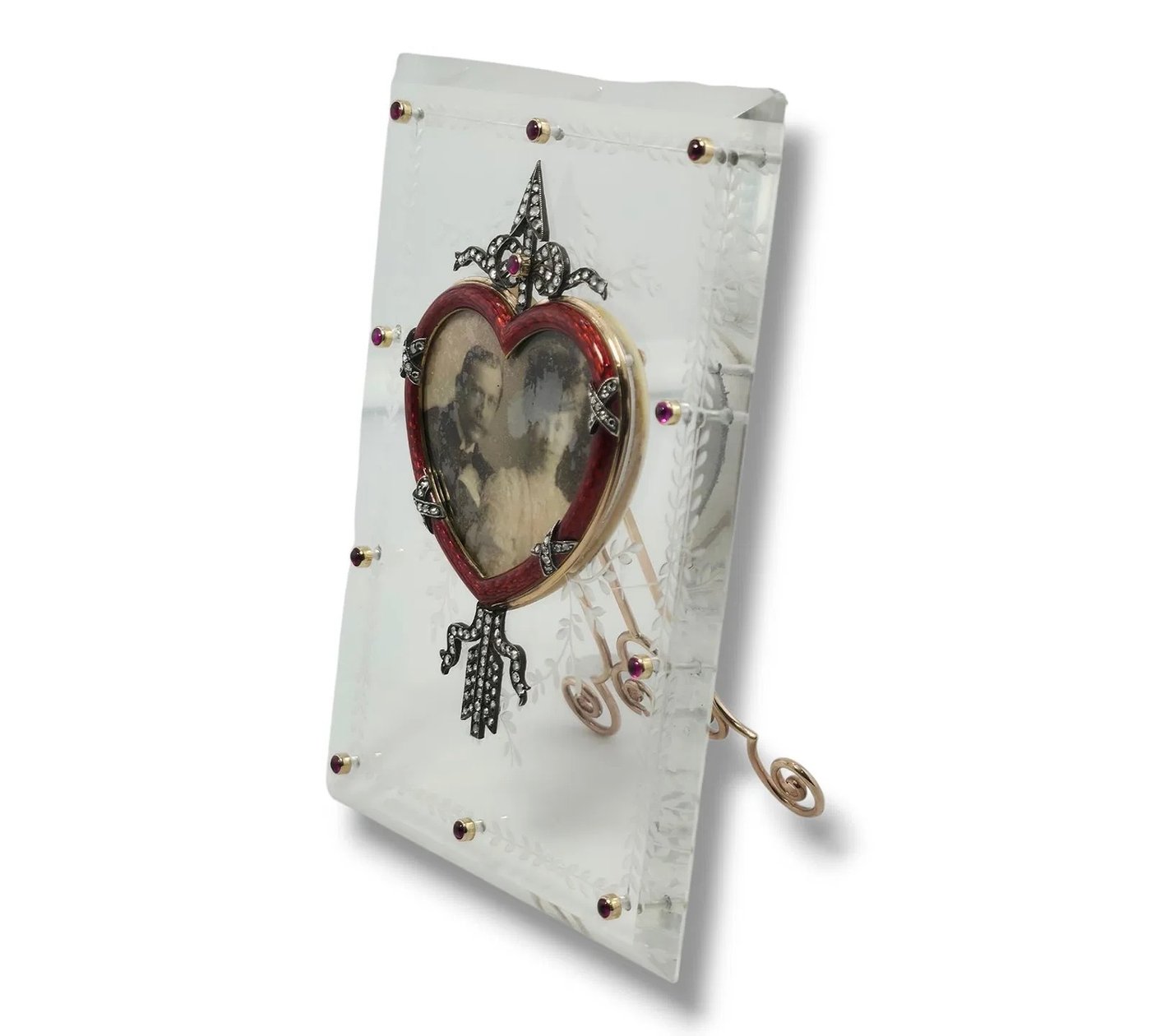 Imperial Russian K. Faberge 56K Gold Enamel and Diamond Photo Frame