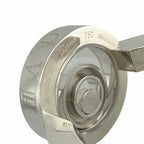 White gold ring interior view with hallmark stamps and circular setting details