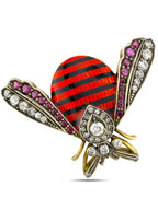 Imperial Russian 56K Gold (14K Gold) Enamel and Diamond Brooch