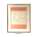 Framed lithograph print with pastel border and black line figures, signed and numbered
