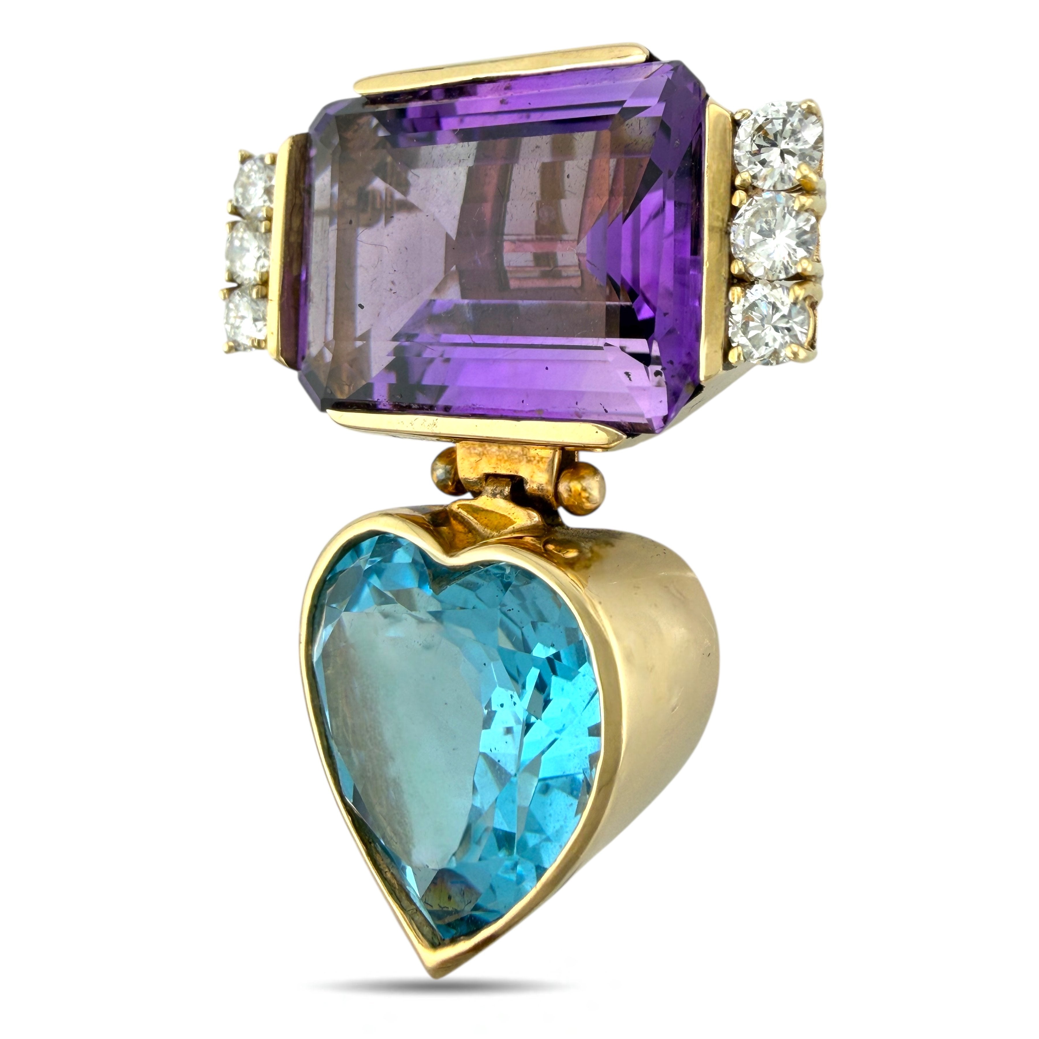 Brooch - 14 kt. Yellow gold, Exclusive 14K Yellow Gold 9.25ct Amethyst, 19.50ct Topaz and 1.50ct Diamond Convertible Brooch -  30.25ct. tw. Diamond (Natural)  - Topaz