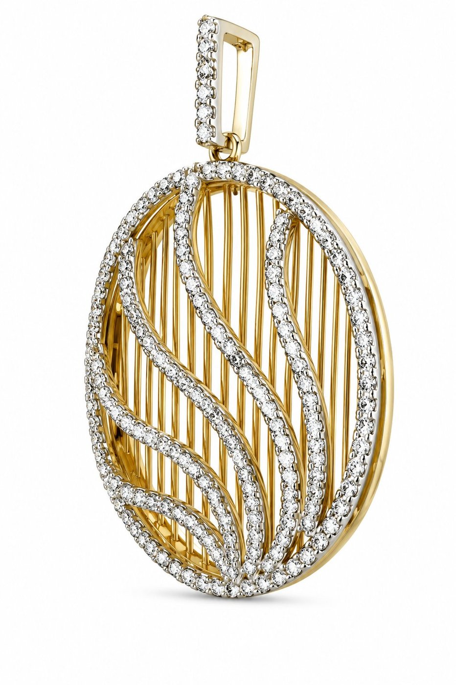 14K White and Yellow Gold Diamond Circle Pendant
