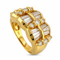 14K yellow gold ring with baguette-cut diamonds and round diamond accents
