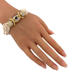 18K Yellow Gold Pearl 9.6ct Diamond, 2.4ct Rubies, and 2.5ct Cabochon Sapphire Necklace