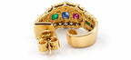 18K yellow gold hoop earrings with multicolor gem-studded front and hinge backs