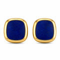 18K yellow gold lapis lazuli stud earrings with square blue stone bezel