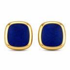 18K yellow gold lapis lazuli stud earrings with square blue stone bezel