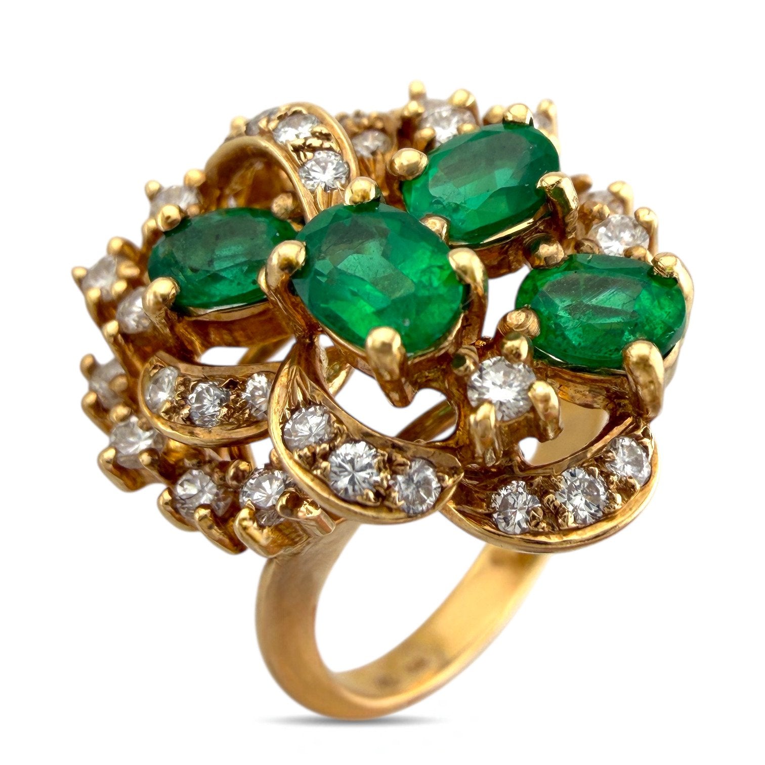 18K Yellow Gold Emerald and 2.36ct Diamond Necklace and Ring Set