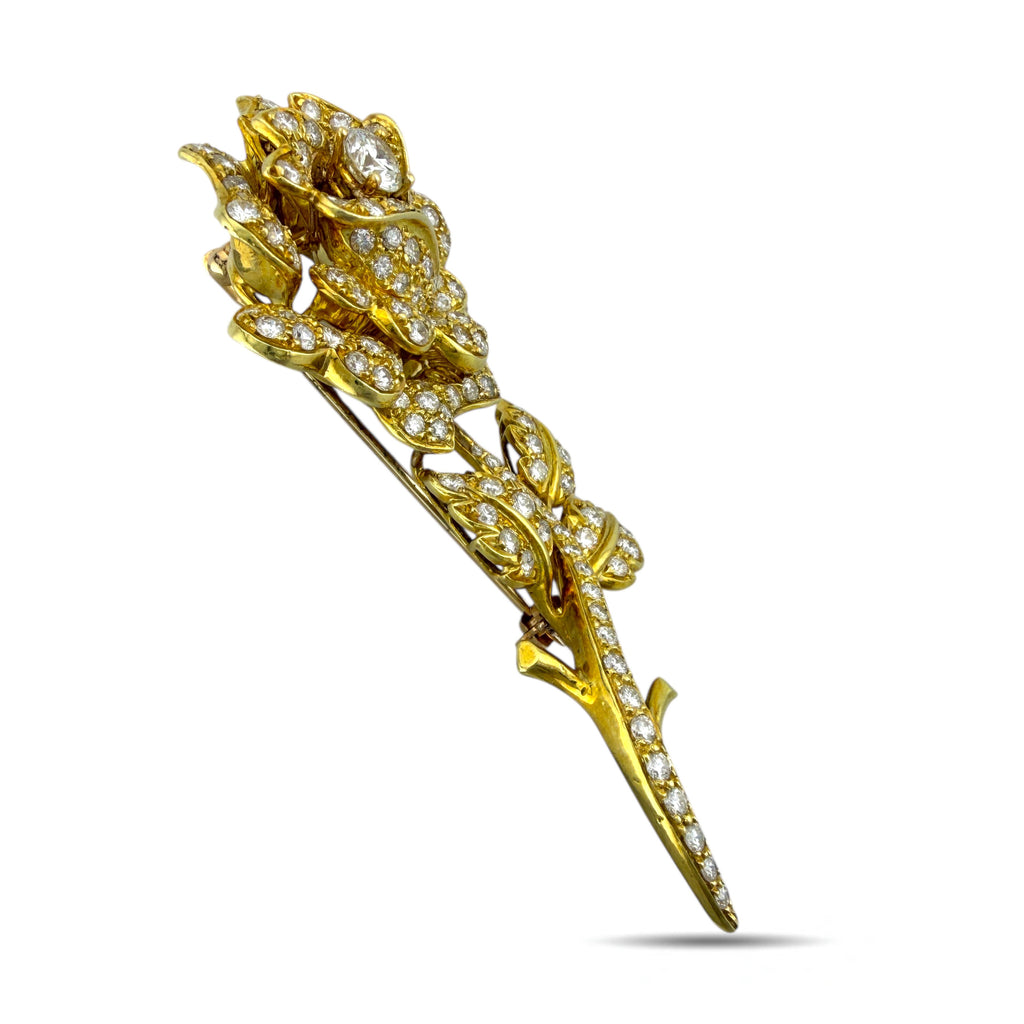 18K Yellow Gold 7ct Diamond-Set Floral Brooch