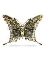 18K Yellow Gold Large Butterfly Brooch with Diamonds, Opals and Ruby Eyes Signed Art Deco