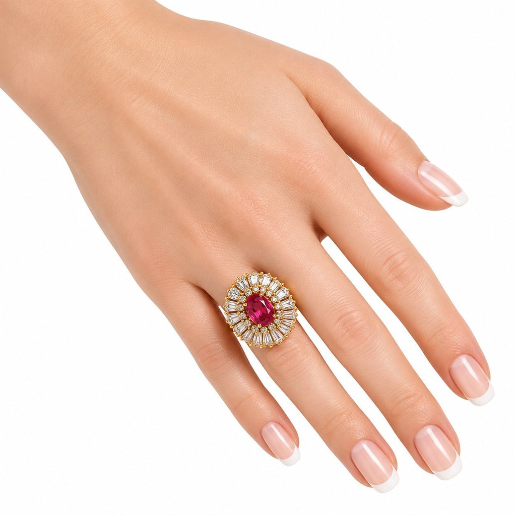 18K Yellow Gold 4.0ct Diamond and Ruby Ring