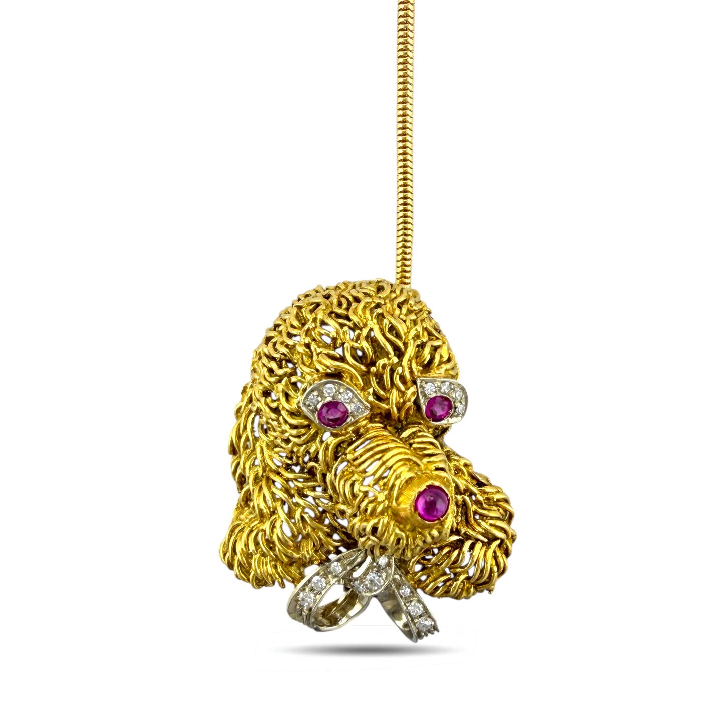 14K Yellow Gold 0.25ct Diamond and Ruby Dog Brooch Pendant