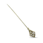 14K Yellow Gold Opal and Pearl Long Pin Brooch