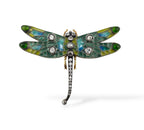 Imperial Russian Period 56K Gold Enamel and 1.5ct Diamond Dragonfly Brooch Circa 1900