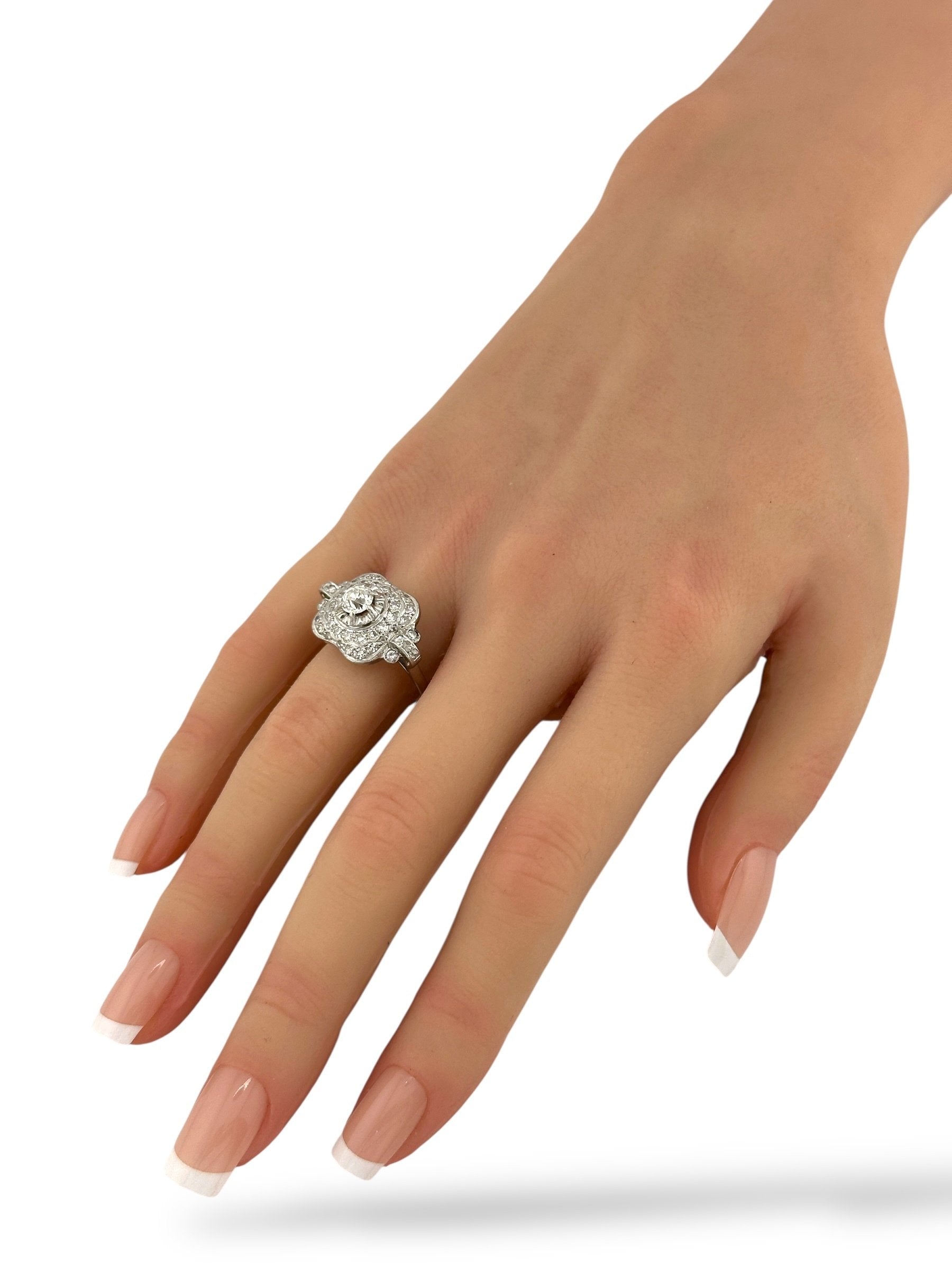 Art Deco Platinum Ring with 1.29ct of Diamonds Including a 0.6ct Center Stone