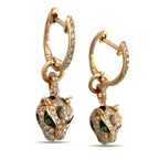 14K Rose Gold Diamond, Emerald, and Enamel Leopard Earrings