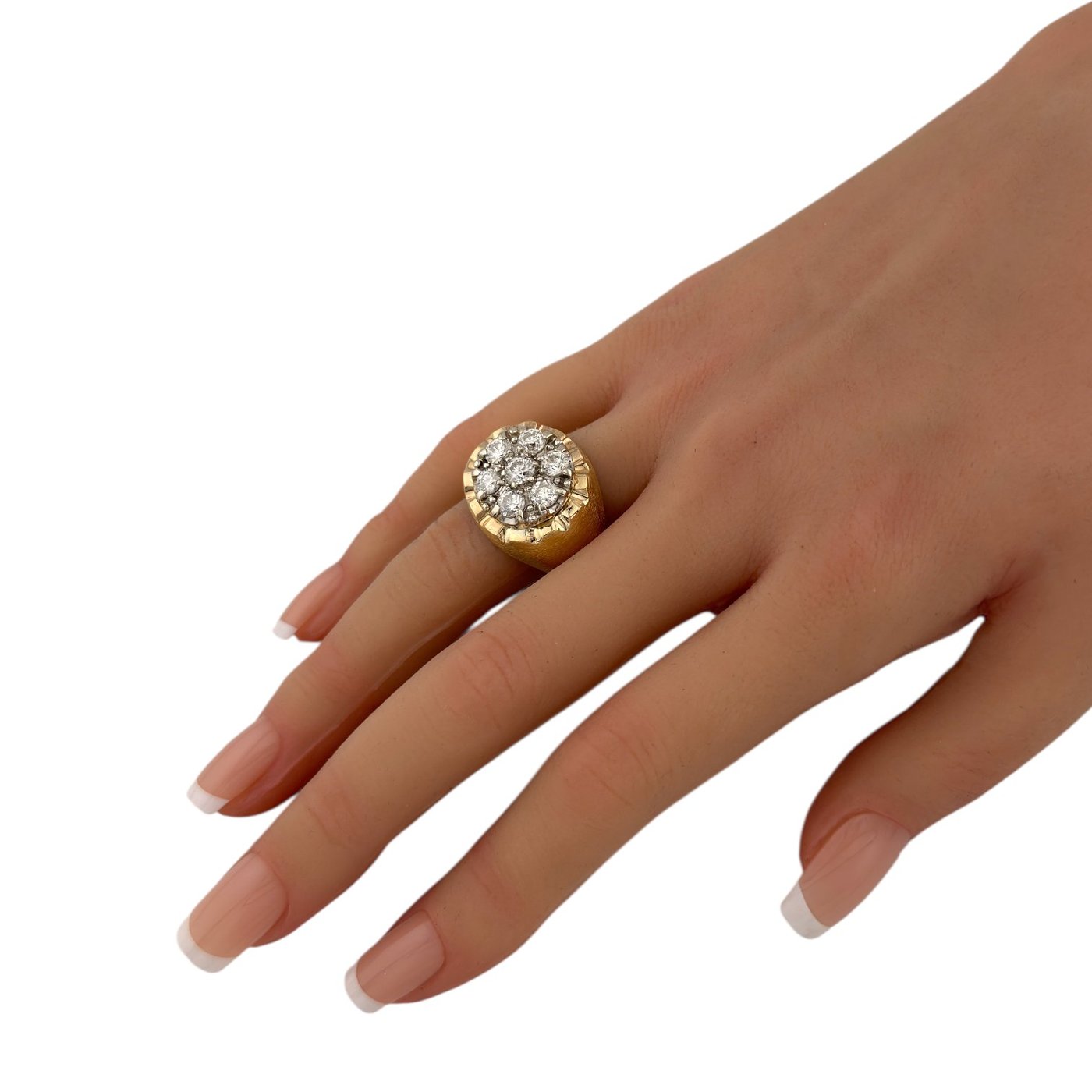 14K Yellow Gold Bold 2ct Diamond Cluster Ring