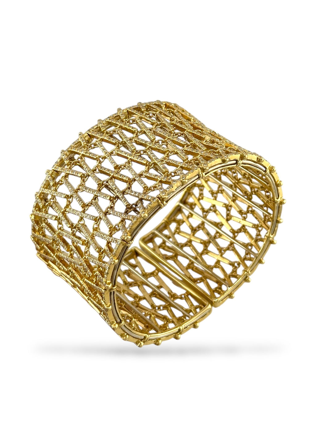 18K Yellow Gold Flexible Diamond Cuff 3.08ct Bracelet