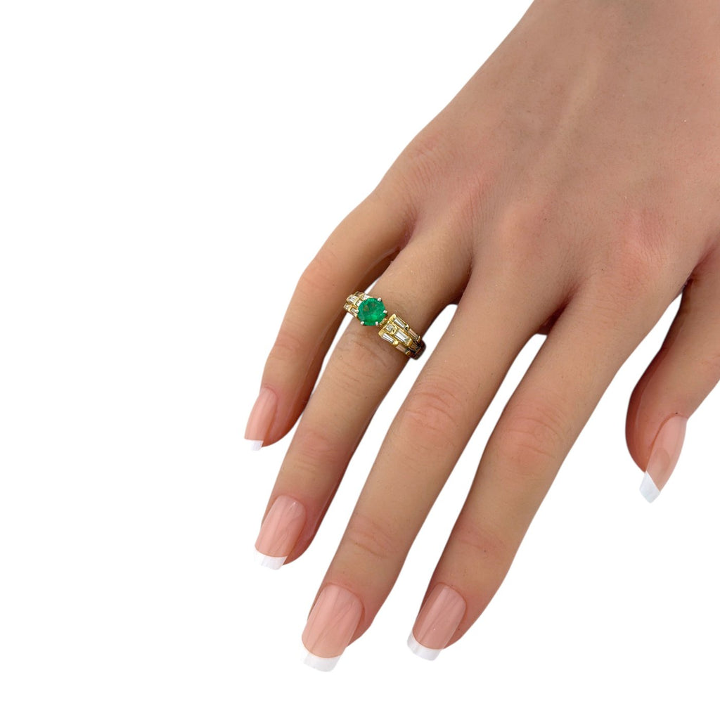 14K Yellow Gold Emerald and 0.75ct Diamond Ring