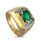 14K Yellow Gold 0.75ct Emerald and 0.16ct Diamond Ring
