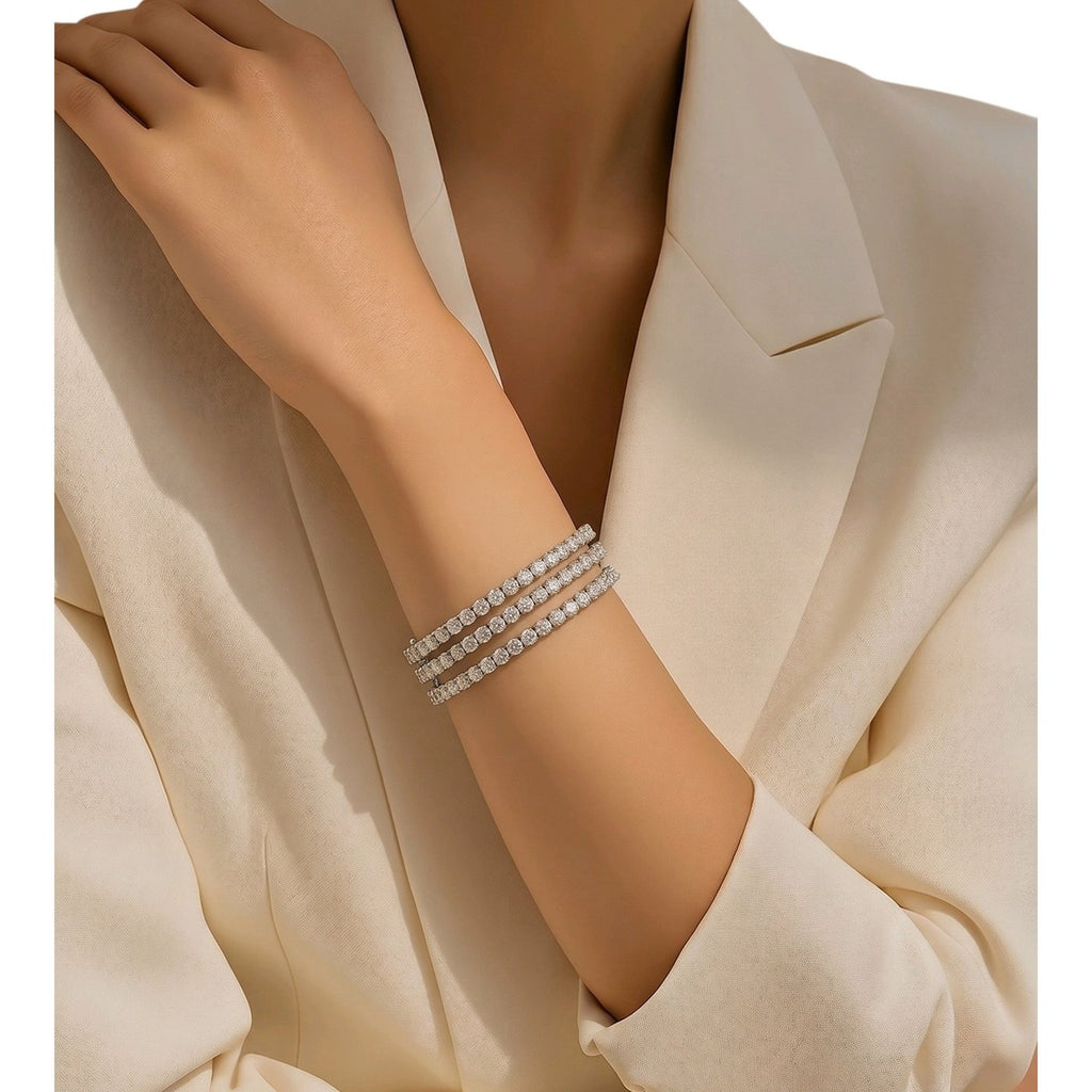 14K White Gold Triple Row 6.53ct Diamond Bracelet