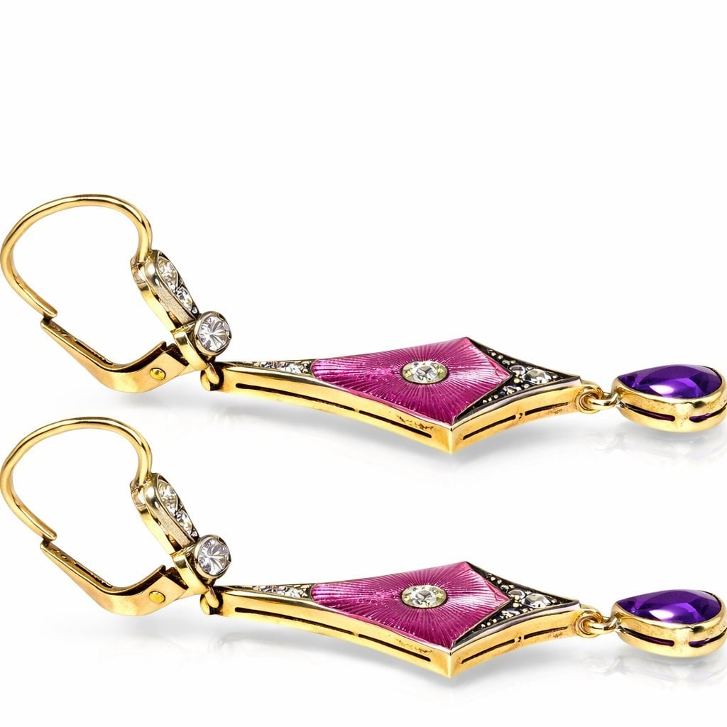 Antique Russian 56K Gold (14K) and Diamond Earrings Circa 1900