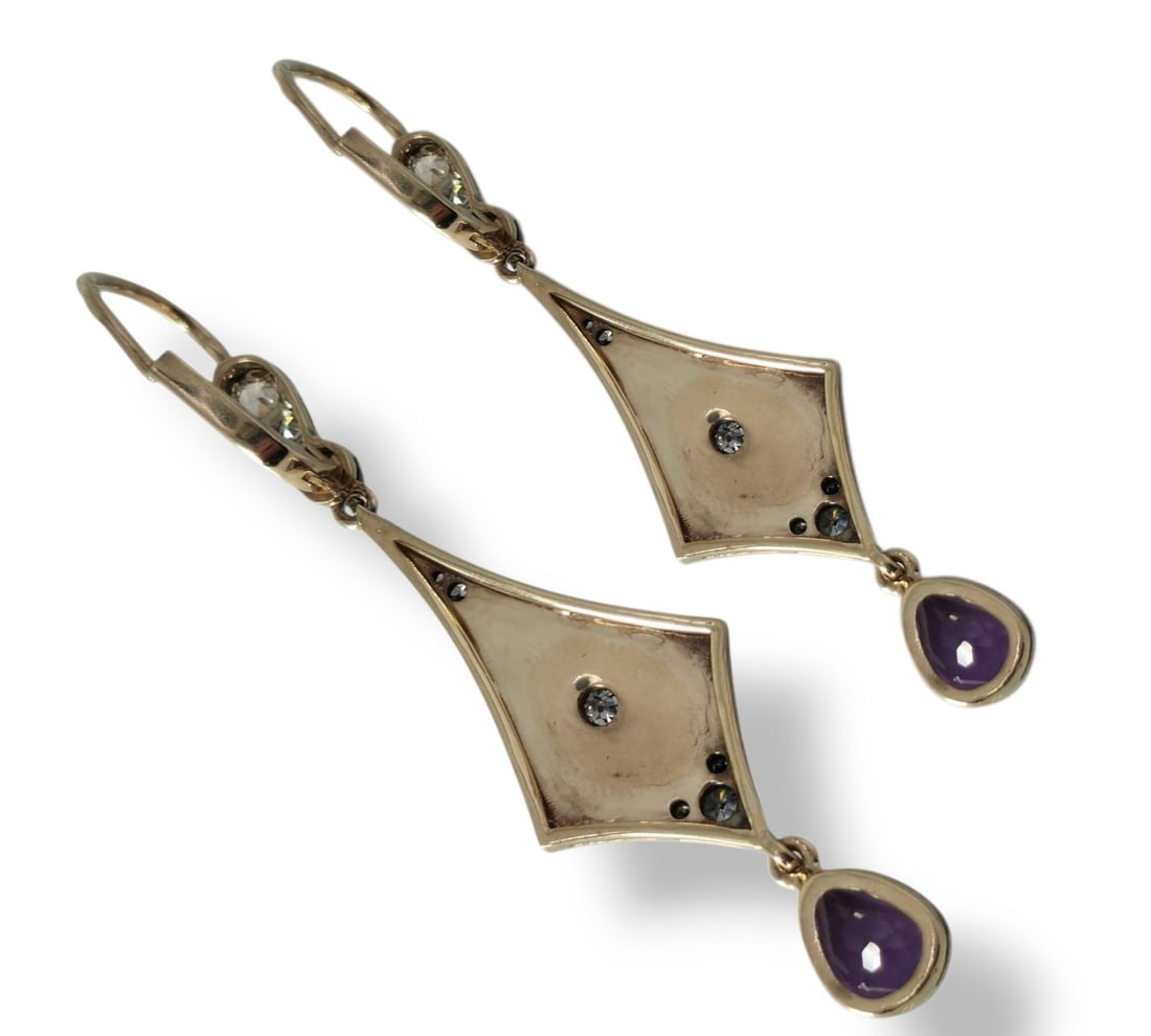 Antique Russian 56K Gold (14K) and Diamond Earrings Circa 1900