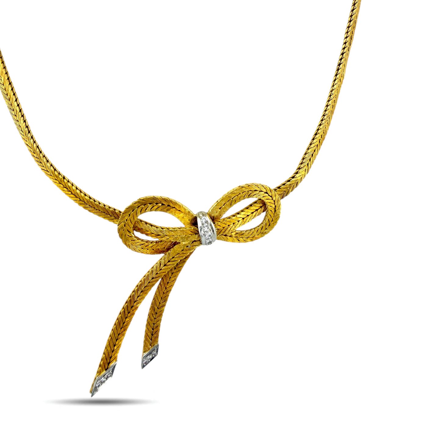 Italian 18K Yellow Gold 0.40ct Diamond Bow Tie Necklace