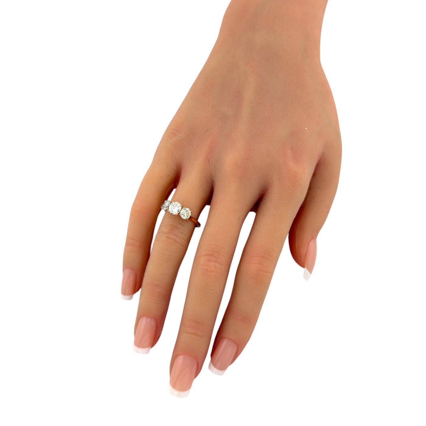 K. Faberge Imperial Russian 14K (56K) Rose Gold Three Stone 2.00ct Diamond Ring