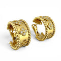 18k yellow gold hoop earrings with clover diamond accents, beaded perimeter