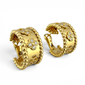 Van Cleef & Arpels 18K Yellow Gold 0.80ct Diamond Perlee Clover Earrings