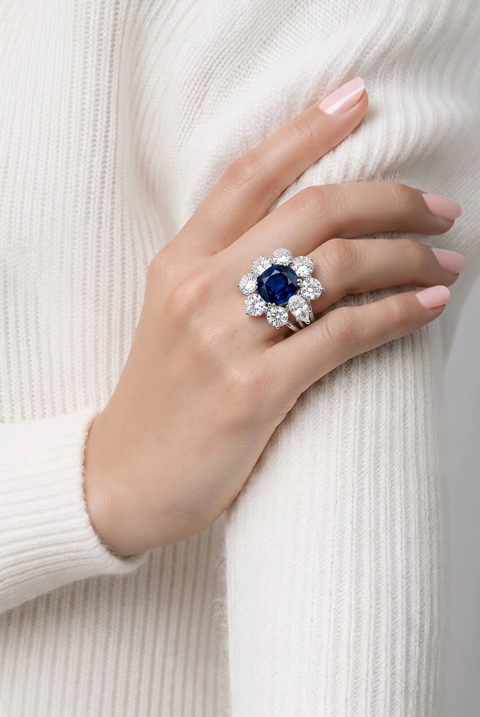 18k Gold 3.0ct  Sapphire and 5.0ct  Diamond Women's Ring