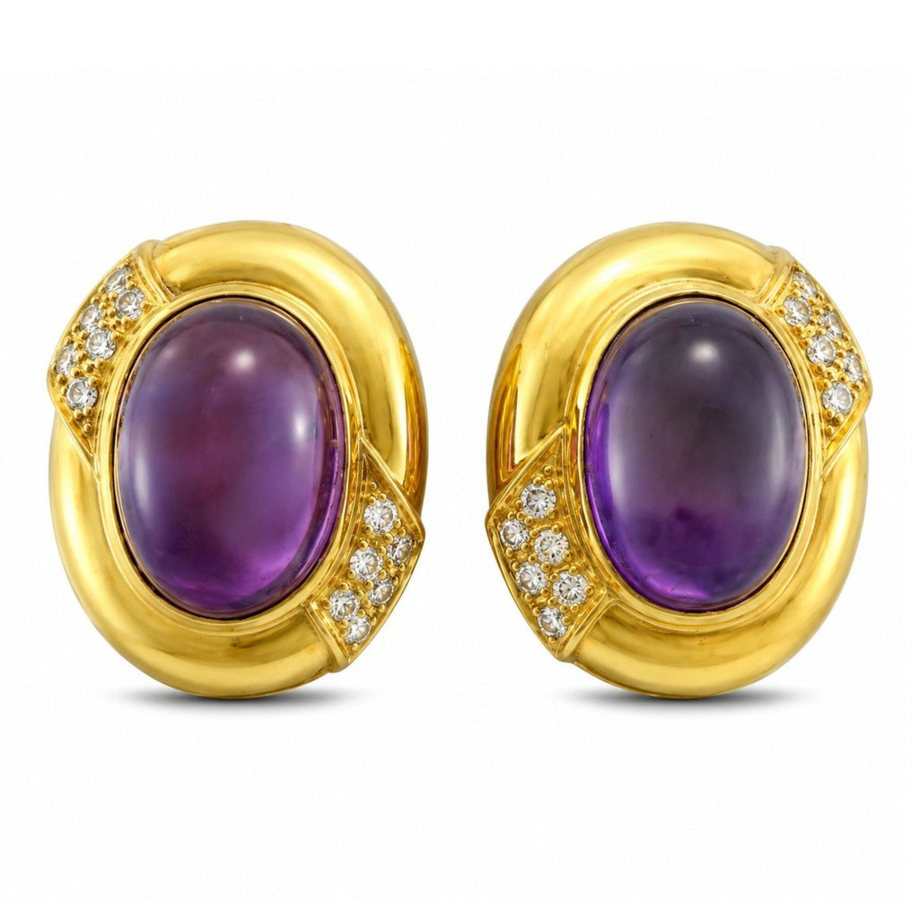 18K Yellow Gold 18.00ct Amethyst and 0.60ct Diamond Earrings