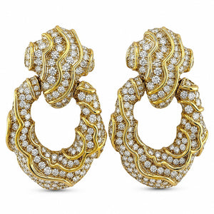 18K Yellow Gold 9.5ct Diamond Wavy Large Earrings