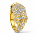 18K yellow gold diamond ring set with pavé top and double band rows