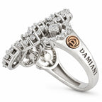 Damiani 14K white gold diamond circular ring with pave-set stones and logo detail