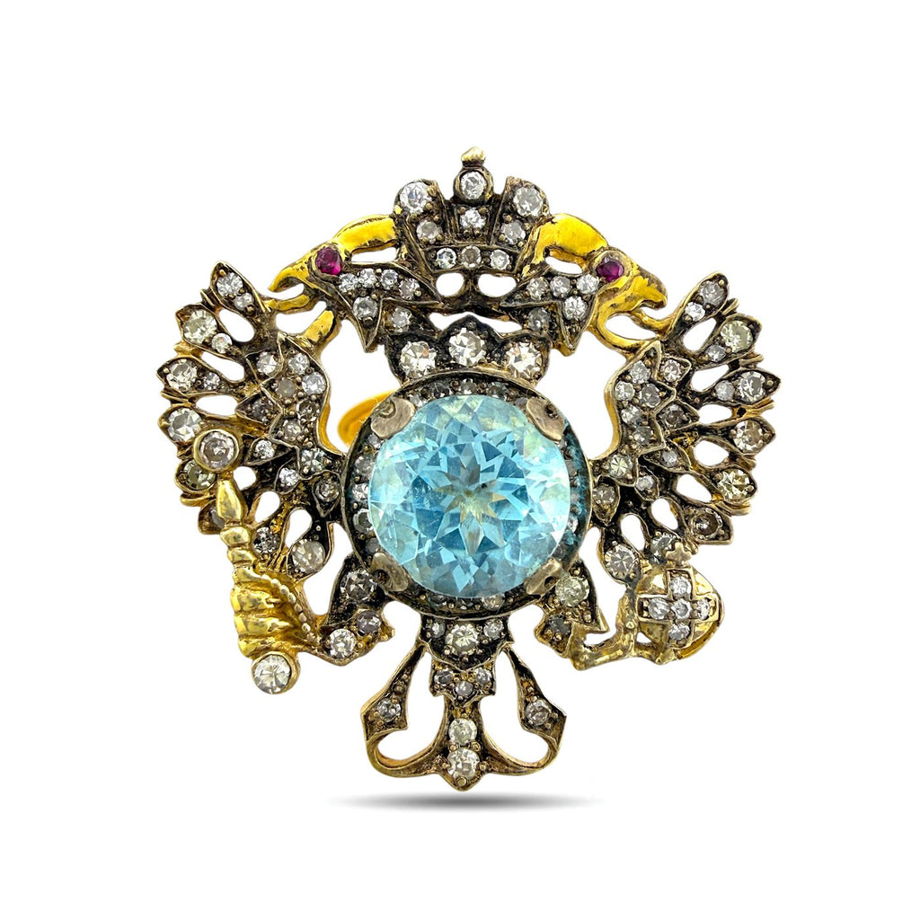 Imperial Russian Faberge 56K Yellow Gold Topaz and Diamond Coat of Arms Cufflinks