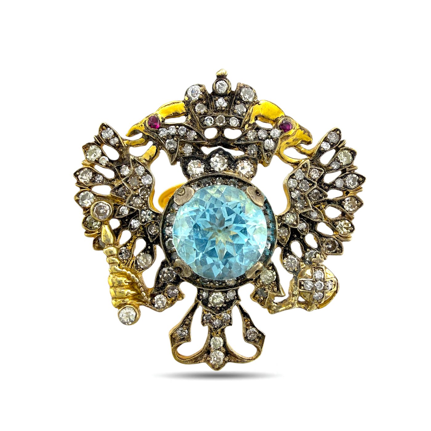 Imperial Russian Faberge 56K Yellow Gold Topaz and Diamond Coat of Arms Cufflinks