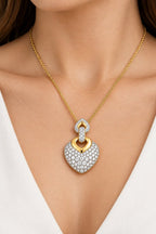 18K yellow gold diamond heart pendant necklace with pavé heart and chain