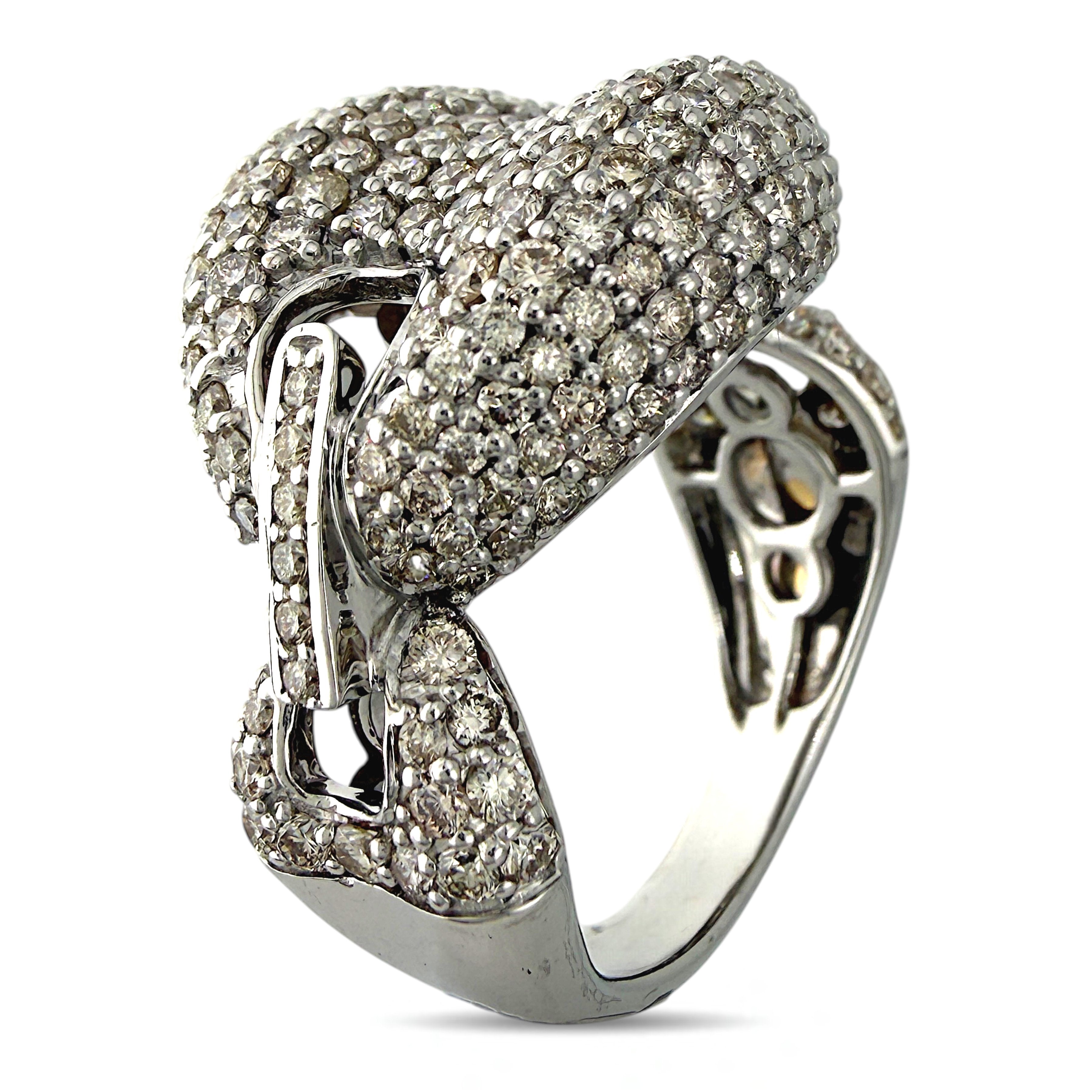 14K White Gold Sculptural 4.23ct Diamond Cocktail Ring
