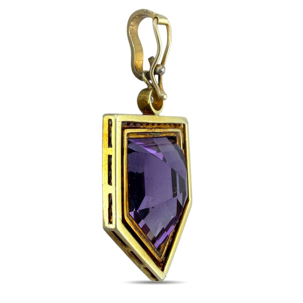 14K Yellow Gold Amethyst and 0.75ct Diamond Pendant